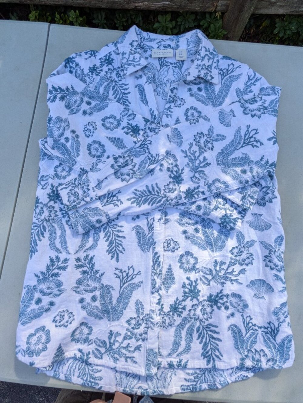 linen embroidered button down shirt